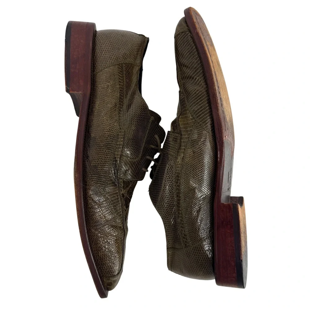 David Eden Green Exotic Lizard Crocodile Leather Dress Shoes Mens 8.5 Square Toe
